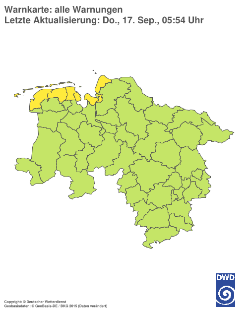 Aktuelle Warnkarte: Niedersachsen / Bremen